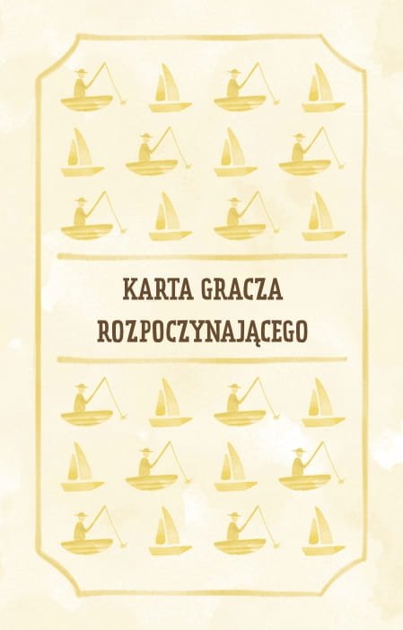 Powiększ obraz: Karta, żółte tło, ikonki rybaka na łódce, ramka, napisy: Karta gracza rozpoczynającego