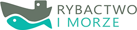 Logo Rybactwo i Morze, szara grafika łódki i szarny napis Rybactwo i szmaragdowa grafika ryby pod łódką i napis morze